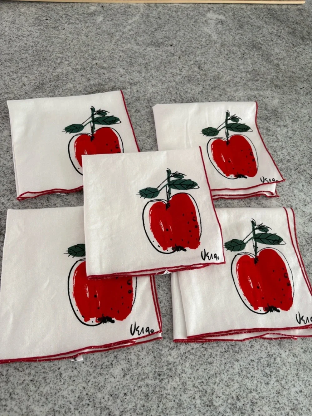 Vintage Vera napkins apple mid century modern red & white set of 5